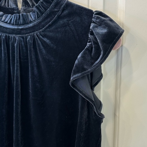 NWT Evereve Allison Joy Ellie Ruffle Velour Top Navy XS - Picture 2 of 6
